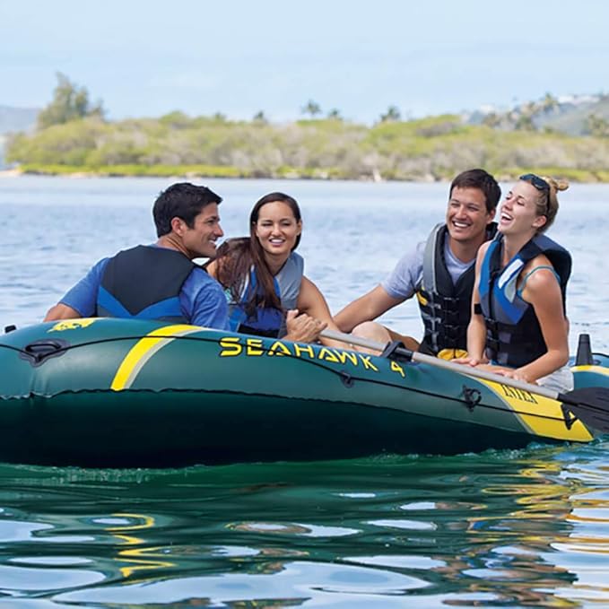 INTEX Seahawk Inflatable Boat Series: Includes Deluxe Aluminum Oars and High-Output Pump – SuperStrong PVC – Fishing Rod Holders – Heavy Duty Grab Handles – Gear Pouch