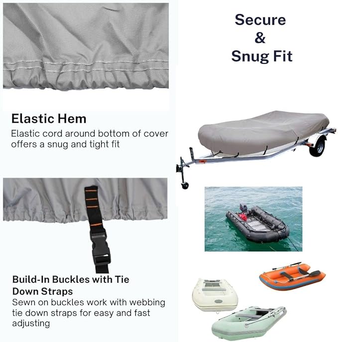 Trailerable Inflatable Boat Cover, Heavy Duty UV Resistant Waterproof for Inflatable and Rib Rigid Inflatable Boat, Dinghy Boat Storage Fits Fits up to 12.5ft Long