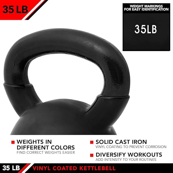 JFIT Kettlebell Weights Vinyl Coated Iron, 35 LB