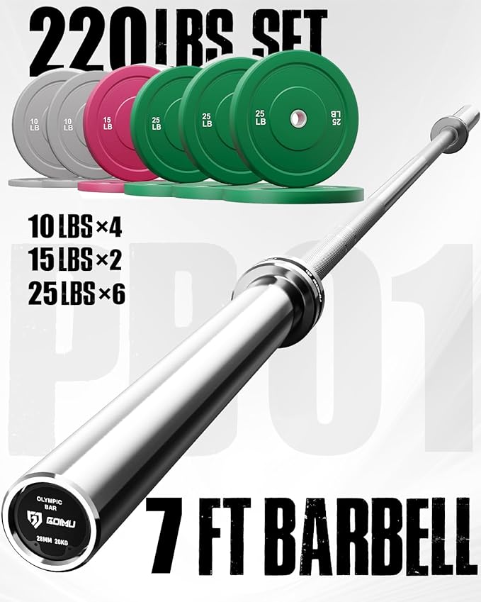 PB01 7FT Olympic Barbell, Weight Bar with Knurled Grip, 1000lb Capacity Strength Training Deadlift Bar for Squat, Weightlifting, Bench Press, Fits 2-inch Standard Weight Plates
