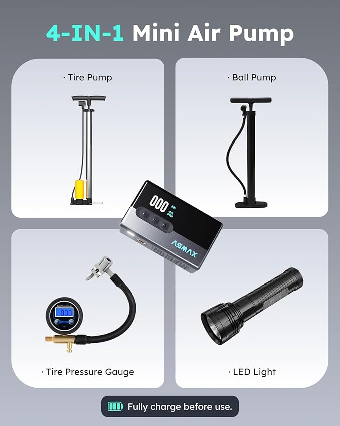 T30 Mini Bike Pump, 16s Fast Inflate Electric Bike Pump with Gauge, 120PSI Portable Bicycle Tire Pump with Presta and Schrader Valve for Road Bikes, MTB, E-Bike, Motorcycles, Balls