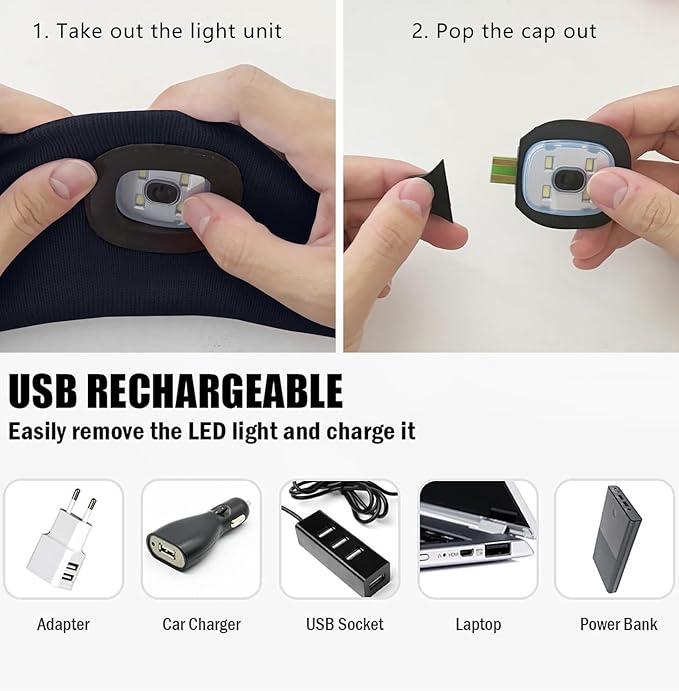 ATNKE 4 LED Lighted Sport Sweatband,USB Rechargeable Running Head Band Lamp High Stretch Wicking Gifts for Men and Women