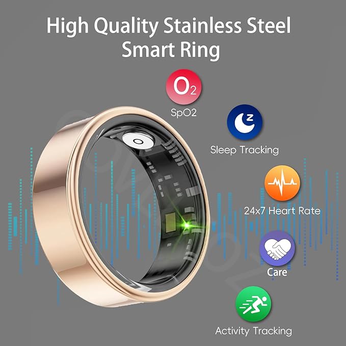 Smart Ring Health Tracker, Fitness Sleep and Heart Rate Monitor Smart Ring, Waterproof Bluetooth Fitness Tracker Ring IPX68 Waterproof (Rose Gold, 9)