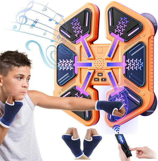 Music Boxing Machine With Gloves, Wall Mounted Intelligent Trainer for Kids, Game Equipment Workout Punching Machine for Teenagers Boys Girls Gifts