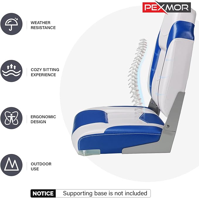 PEXMOR Boat Seats, Low/High Back, Folding, Waterproof, Captain Seat, 2 Packs (High Back-Blue & White)