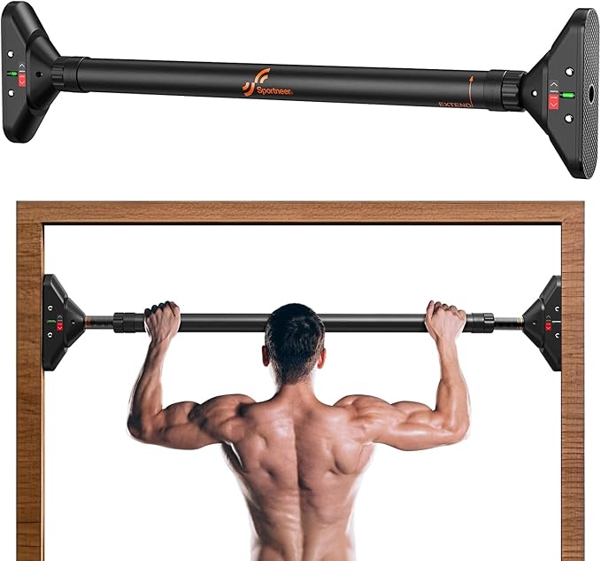Sportneer Pull Up Bar: Strength Training Chin up Bar without Screws - Adjustable 29.5''-37'' Width Locking Mechanism Pull-up Bar for Doorway - Max Load 440lbs for Home Gym Upper Body Workout, Non-slip