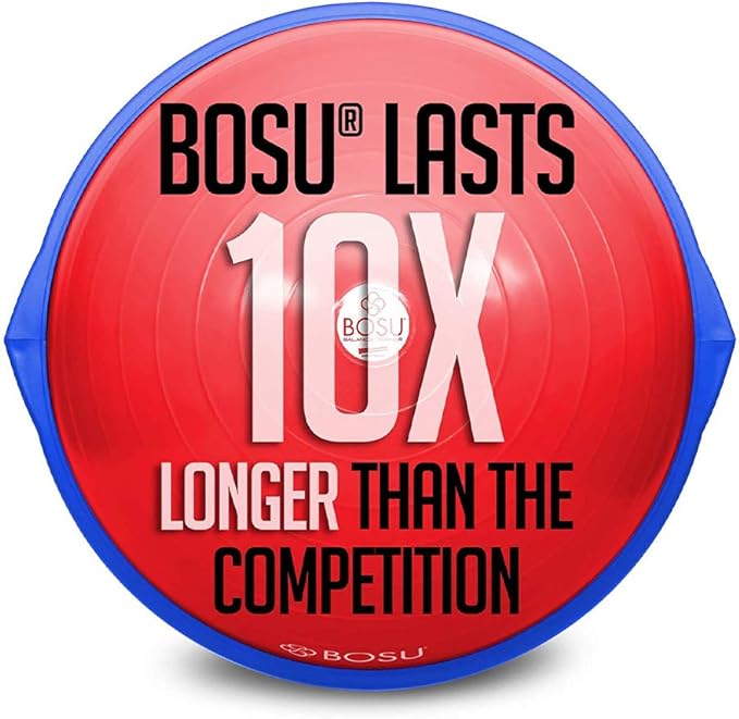 Bosu Balance Ball Exercise Trainer, Home Gym Equipment w/ Guided Workouts & Pump, 26", Blue - Inflatable Fitness Platform for Strength Training, Standing, Balancing, and Core Workout