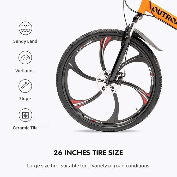 26 ich Folding Mountain Bike, 21 Speed High Carbon Steel Mountain Bike for Adults with 26 Inches Durable Tires, Front Suspension Folding Bicycle for Women and Man