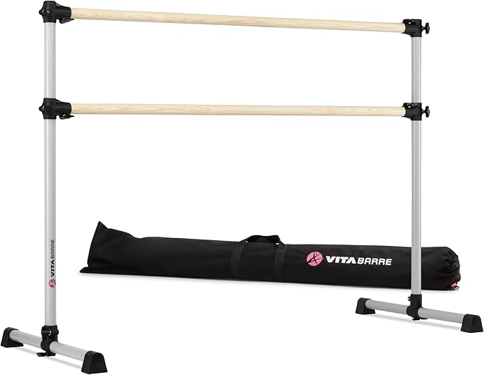 VITA Barre Portable Freestanding Double Ballet Barre, Prodigy, with Carry Bag | Adjustable Height, USA Made, Home or Gym Exercise Equipment for Kids & Adults | Dance, Fitness, Pilates
