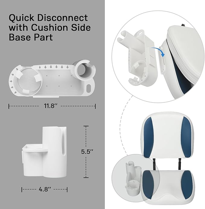 Folding Boat Seat Low Back Fishing Boat Seats with Caddy Organizer, White/Blue/White