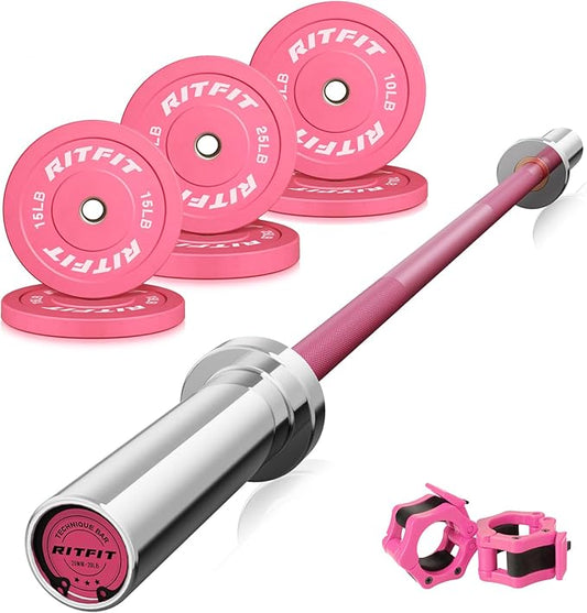 RitFit Barbell Weight Set - 4/6FT Olympic Barbell with Weight Plates (55-275LB Total) - Weightlifting Equipment for Squats, Curls, Deadlifts, Presses, Hip Thrusts