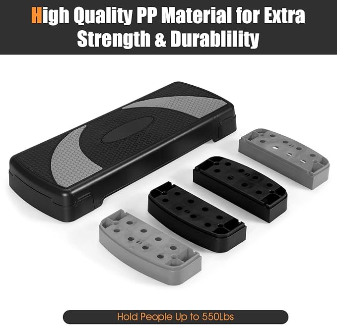 Goplus 31" Aerobic Exercise Stepper Deck, Adjustable Fitness Workout Step Platform Trainer with Risers, 4”6”8”Levels Height-Adjustable, for Home Gym and Office