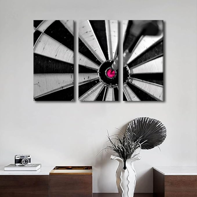 Canvas Wall Art Wall Decor Sports Theme 3 Piece Wall Art Dart Target Contemporary Home Decor for Office Living Room Bedroom Canvas Art Hit the Target Poster Printings Framed Ready to Hang(24"Wx36"H)