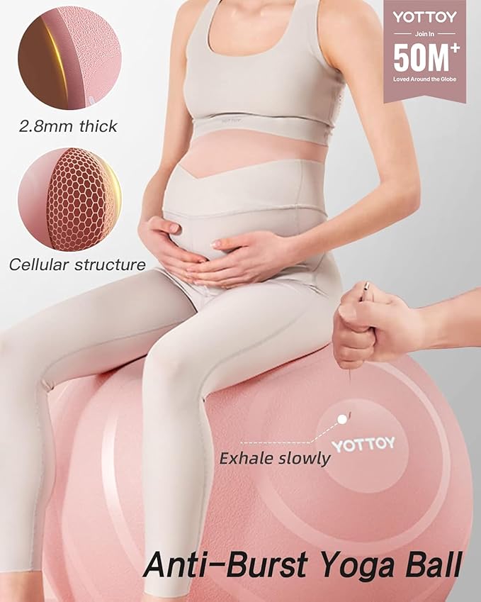 YOTTOY Anti-Burst Exercise Ball for Working Out, Yoga & Pregnancy, Extra Thick Workout Ball for Physical Therapy & Fitness