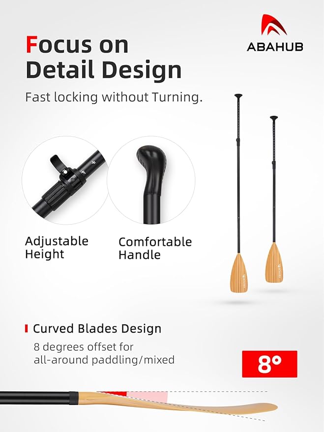 Abahub SUP Paddle - 3 Piece Adjustable Paddles - Lightweight Stand-up Paddle Oars for Paddleboard, Adjustable Aluminum Alloy Shaft 68" - 84", Black/Blue/Green/Orange/Red/Yellow Plastic Nylon Blade