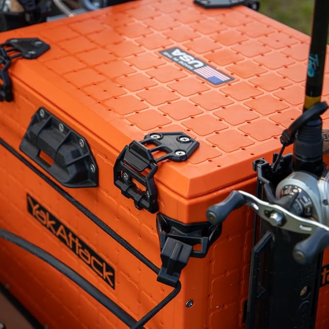 YakAttack BlackPak Pro 13" x 16" Kayak Fishing Crate with 4 Rod Holders - Orange | Tackle Storage Box & Gear Organizer for Kayaks | Lightweight, Durable & Customizable Marine Accessory | Made in USA