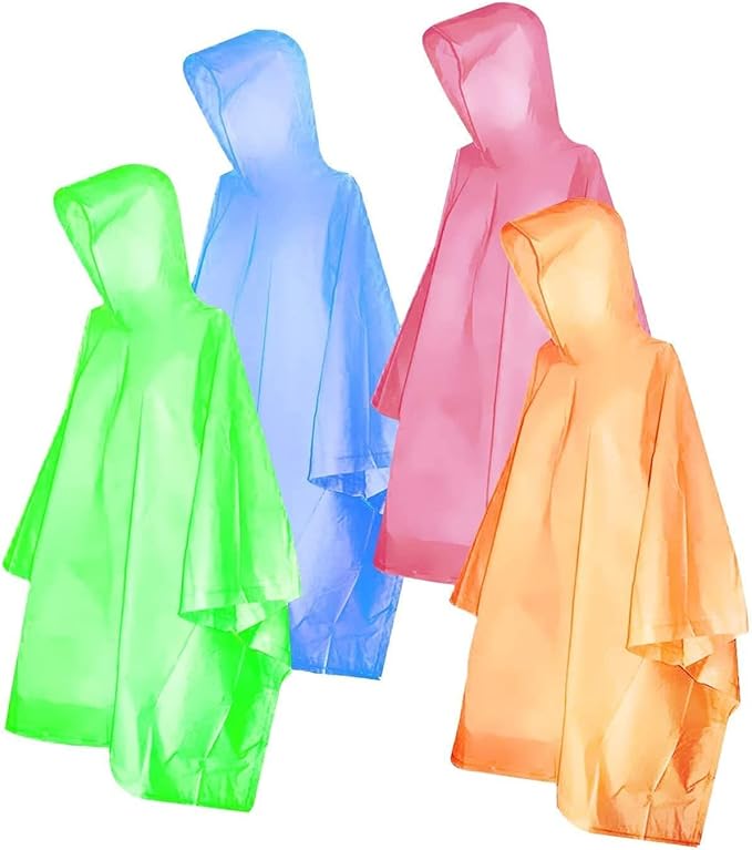 Ponchos for Kids, Disposable Rain Ponchos Multi-Colored Raincoat for Camping Hiking Traveling Backpacking for Boys Girls, 4 Pack