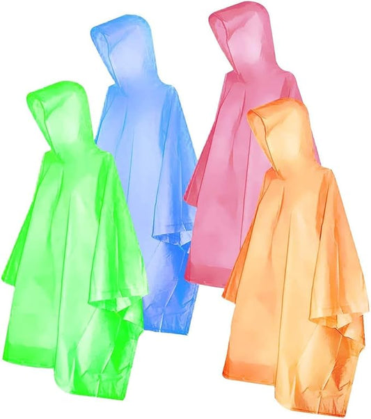 Ponchos for Kids, Disposable Rain Ponchos Multi-Colored Raincoat for Camping Hiking Traveling Backpacking for Boys Girls, 4 Pack