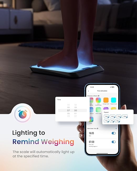 RENPHO Smart Scale for Body Weight, BMI, Body Fat, Muscle Mass, Bluetooth Wi-Fi Rechargeable Scale, RGB Lighting Color Changing Scale, Sync with Fitness App, Chroma Aspire