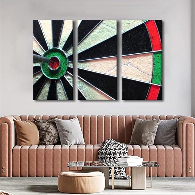 TUMOVO Wall Art Motivational Pictures Vintage Wall Paintings for Living Room Dart Board Office Print On Canvas Wall Art Bedroom Wall Decoration 3 Pieces Giclee Framed Ready to Hang - 28" Wx42 H