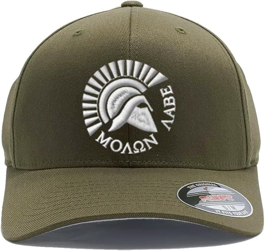Spartan Warrior Helmet Molon Labe - Come and Take It Custom Embroidered Flex Fitted Baseball Hat