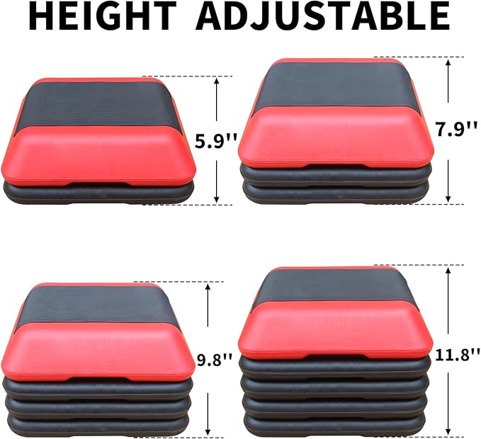 Aerobic Step Platform 30" × 14" Height Adjustable Workout Step for Fitness Strength Training with Risers Exercise Platform for Home Gym