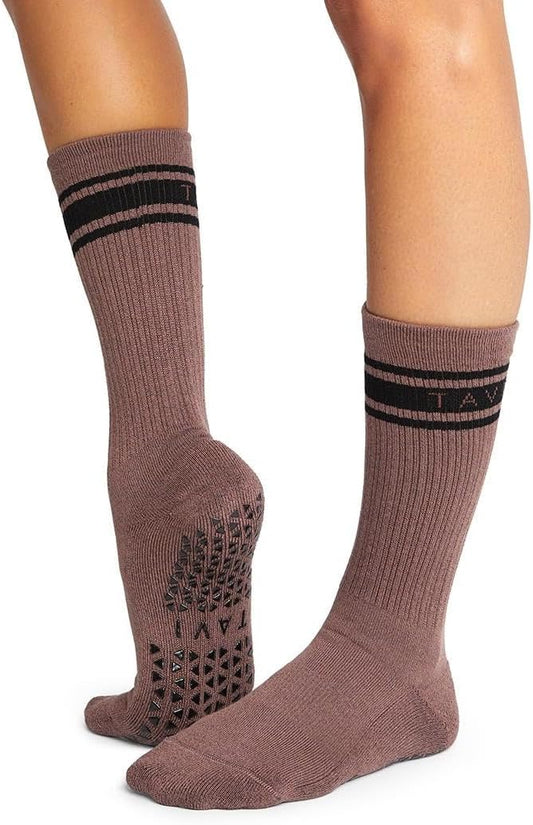 TAVI Kai Fashion Crew Grip Socks - For Slipper Barre, Pilates, and Yoga - with Grips for Women and Men