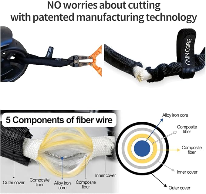 RAINCORE Light Weight Bike Cable Lock for Heavy Duti Anti Theft - 24inch (60cm) - 0.27lb (124g) - Bike Chain Lock with Chain Cutter Proof Fiber - Patented Korea - Security Cable (24 inches)