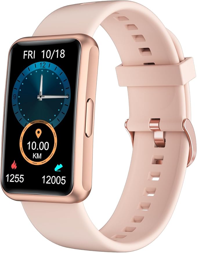 HUAKUA Fitness Tracker No Bluetooth No APP No Phone Needed, Fitness Watch for Men Women Parents IP68 Waterproof with Full Touch Screen Steps Calories Counter Sleep Tracker Alarm Clocks (Pink)