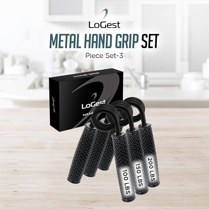 Logest Metal Hand Grip Set, 100LB-200LB 3 Pack 50LB-200LB 4 Pack No Slip Heavy-Duty Grip Strengthener with Gift Box, Great Wrist & Forearm Hand Exerciser, Home Gym, Hand Gripper Grip Strength Trainer