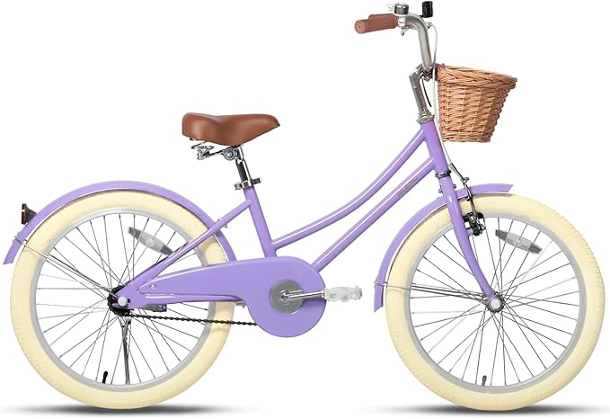 Glerc Little Molly 12-20 Inch Kids Retro Cruiser Bike for 2-13 Year Old with Wicker Basket & Training Wheels/Kickstand, Multiple Colors