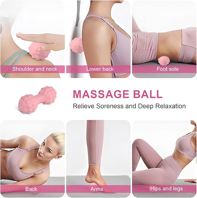 Home Pilates Essentials Kit for Women, Pilates Equipment Ring and Ball Set, Pink Workout Set Including Magic Circle, 5 Loop Bands ,Massage Ball, Premium Kits for Starter Toning Workouts at Home