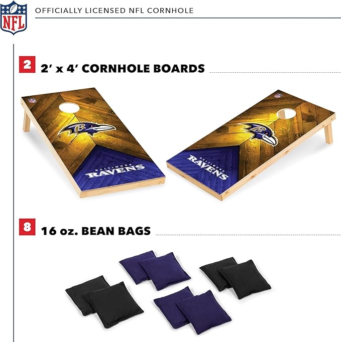 Wild Sports NFL Football 2' x 4' Regulation Size Solid Wood Cornhole Set with Direct Print HD Team Graphics Great Gift for Any Football Fan! Bean Bag Toss Family Outdoor Game