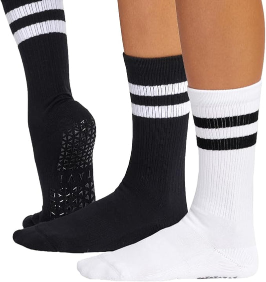 TAVI Kai Fashion Crew Grip Socks - For Slipper Barre, Pilates, and Yoga - with Grips for Women and Men