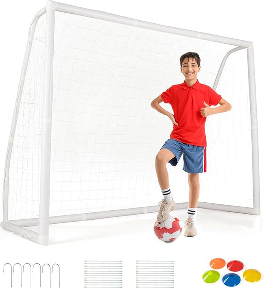 GYMAX Soccer Goal, Soccer Goals for Backyard with All Weather Net, Ground Stake & Zip Ties, Easy Assembly Folding Soccer Frame and Net for Kids School Club Training Practice