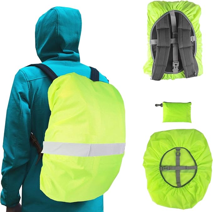 Frelaxy Hi-Visibility Backpack Rain Cover with Reflective Strip 100% Waterproof Ultralight Backpack Cover, Storage Pouch, Anti-Slip Cross Buckle Strap, for Hiking, Camping, Biking, Outdoor, Traveling