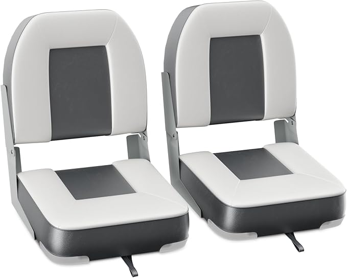 2-Pack 20" High Back Boat Seat with Thickened Sponge Padding and Hinge, Waterproof Boat Captain Chairs, Easy to Store, Ideal for Fishing, Sightseeing, Boating Grey