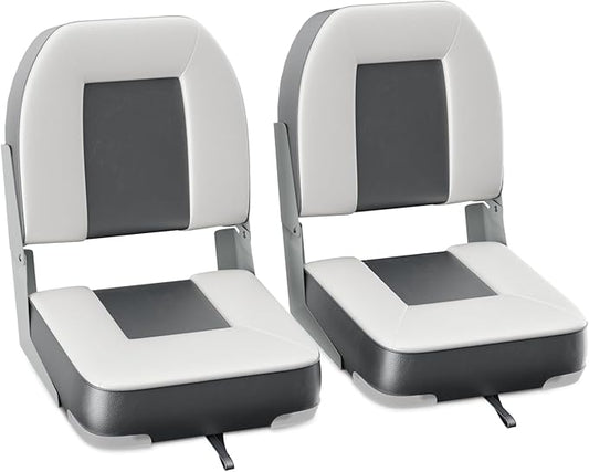 2-Pack 20" High Back Boat Seat with Thickened Sponge Padding and Hinge, Waterproof Boat Captain Chairs, Easy to Store, Ideal for Fishing, Sightseeing, Boating Grey