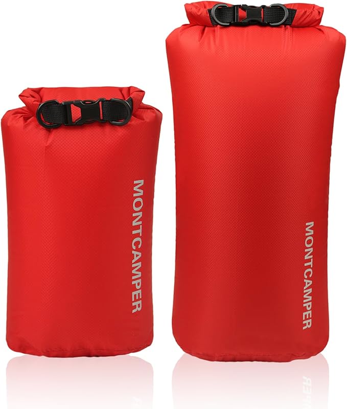 2-pack 30D Nylon Waterproof Dry Bag-Portable Storage Sack for Kayaking, Hiking and Rafting-Roll Top Closure-Float on Water(5L/20L,Red)