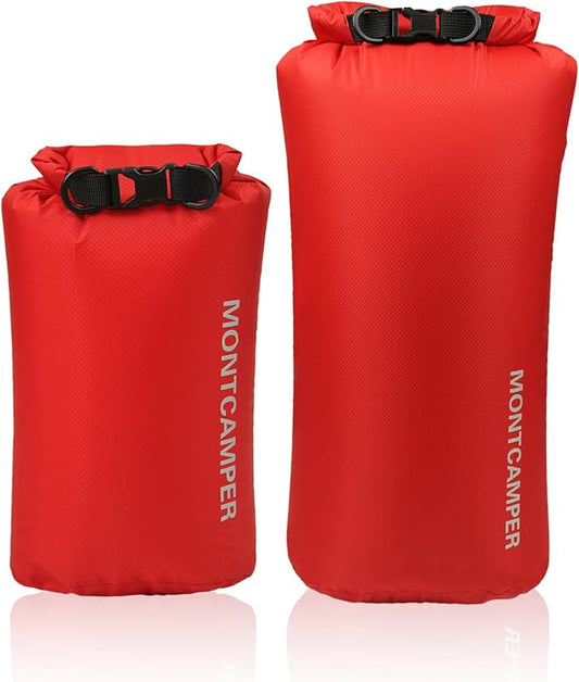2-pack 30D Nylon Waterproof Dry Bag-Portable Storage Sack for Kayaking, Hiking and Rafting-Roll Top Closure-Float on Water(5L/20L,Red)