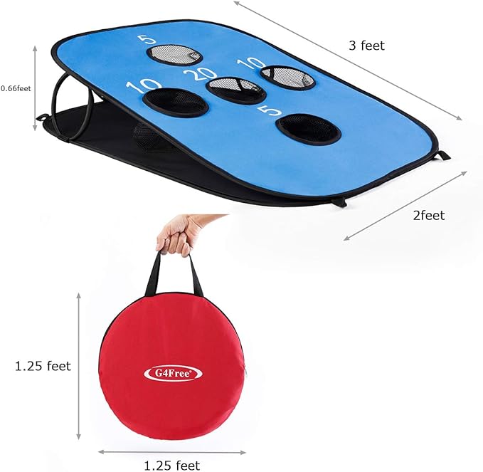 G4Free Portable Collapsible 5 Holes Cornhole Game Set with 8 Bean Bags Carrying Case Toss Game Size 3ft x 2ft for Camping Travel