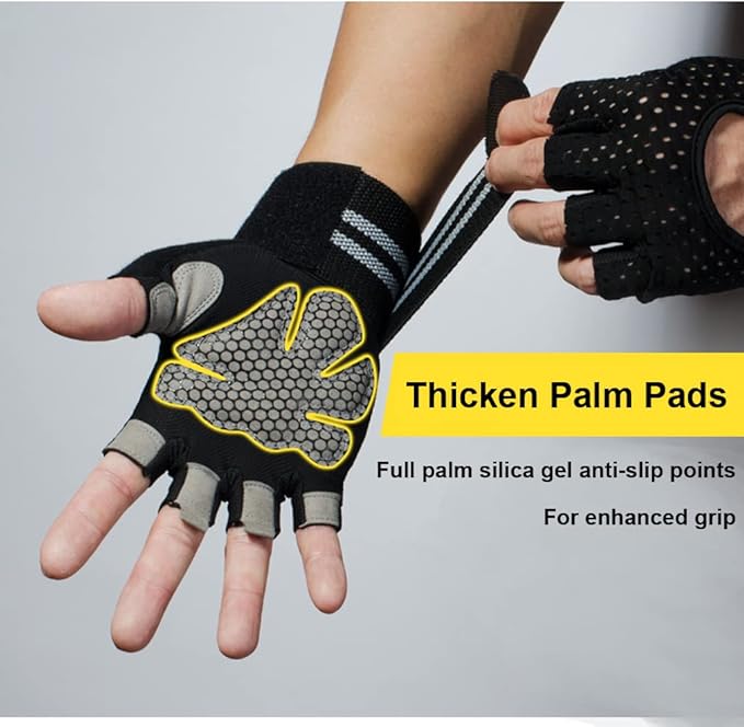 Weightlifting Gym Gloves for Men Women, Breathable Workout Gloves, Anti-Slip Exercise Gloves, Adjustable Wrist Support, Full Palm Protection, Lightweight