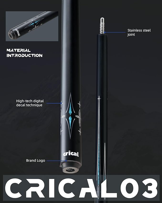 CRICAL Carbon Fiber Pool Cue Stick 58" Billiard Cue Sticks Professional Low Deflection Pool Sticks with 3/8 * 8 Pin Joint and 12.5mm Tip