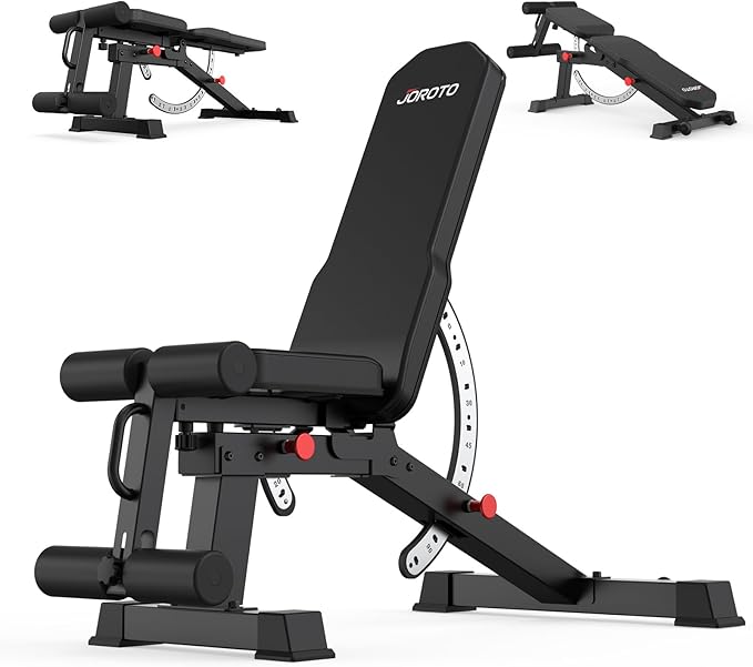 JOROTO MD65 Adjustable Weight Bench, 1700LB Heavy Duty Workout Bench for Home Gym, Flat Incline Decline Sit Up Utility Bench Press with 9 Backrest and 3 Seat Positions, Removable Leg Support and Wheels