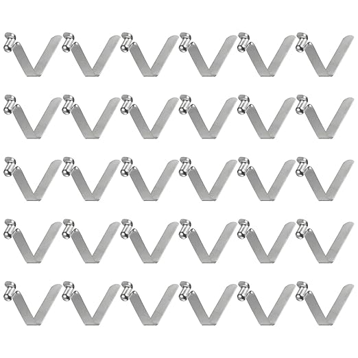 HARFINGTON 30pcs Single Button Kayak Paddle Snap Spring Clip 6x8.5x38mm 65Mn Spring Steel V-Shaped Hollow Lift Telescopic Locking Tube Pole Clips for Tent Umbrella Camping