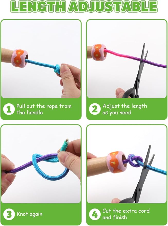 Jump Rope for Kids, Lorvain Adjustable Skipping Rope, Kids Jump Ropes with Wooden Handle for Girls Boys, Weighted Jumping Ropes for Fitness Workout Exercise Outdoor Fun Activity