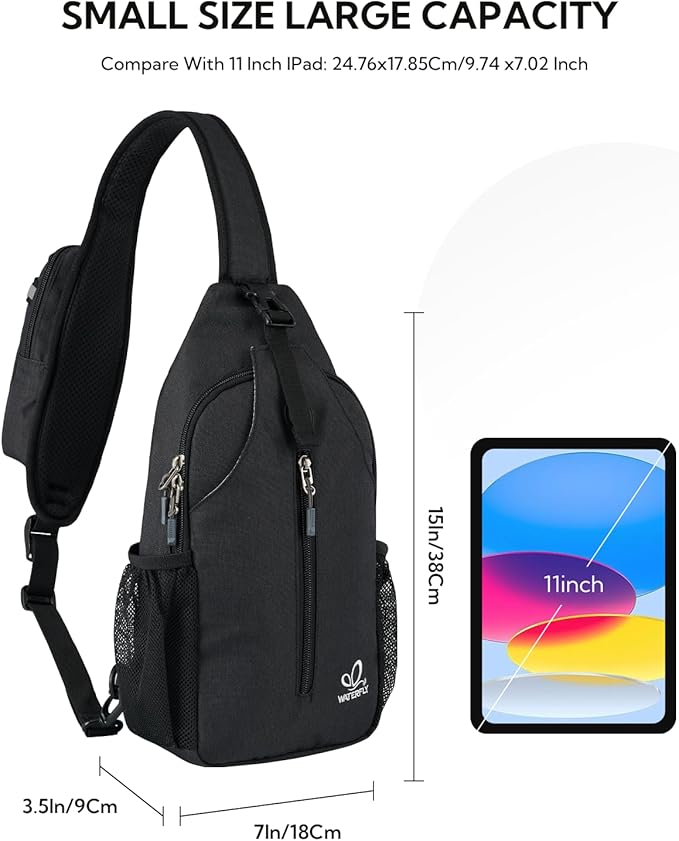 WATERFLY Crossbody Sling Backpack Sling Bag Travel Hiking Chest Bag Daypack