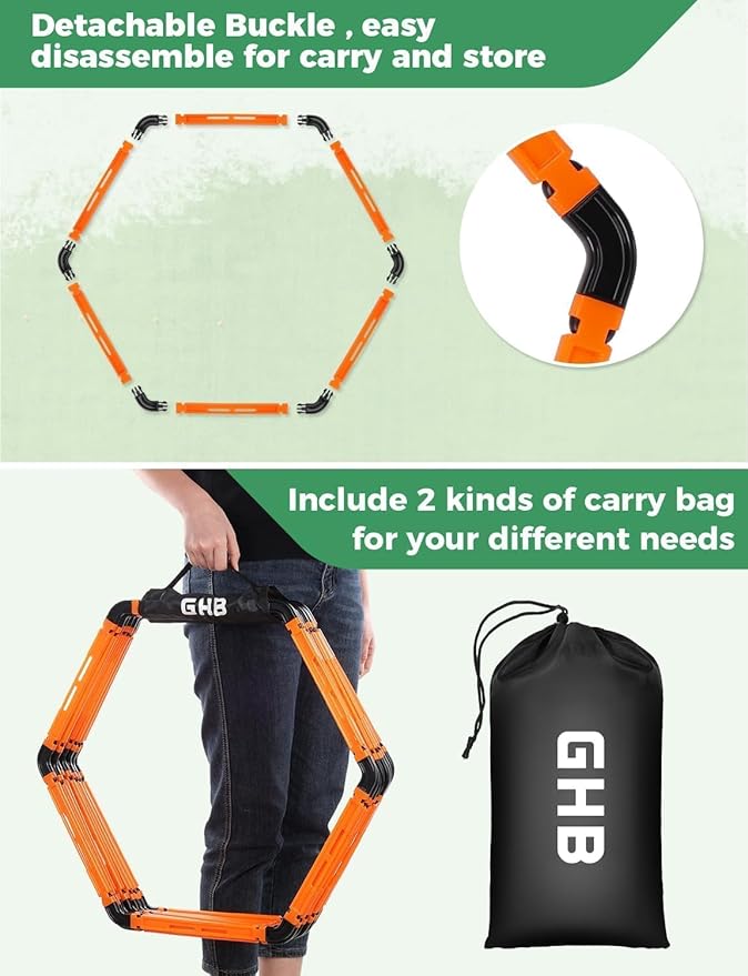 GHB Hex Agility Rings Speed Rings with Carrying Bag 6 Set Portable Hexagon Rings, Agility Ladder for Agility Footwork Training