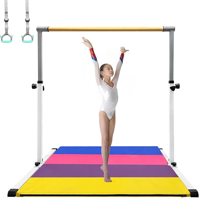 XDEMODA The Latest Model Gymnastics Bar for Kids Ages 3-15 for Home, Anti-Slip, Easy to Assemble, 35” to 55” Adjustable Height Gymnastic Horizontal Bars Equipment