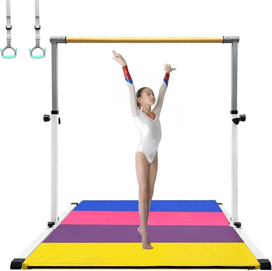 XDEMODA The Latest Model Gymnastics Bar for Kids Ages 3-15 for Home, Anti-Slip, Easy to Assemble, 35” to 55” Adjustable Height Gymnastic Horizontal Bars Equipment